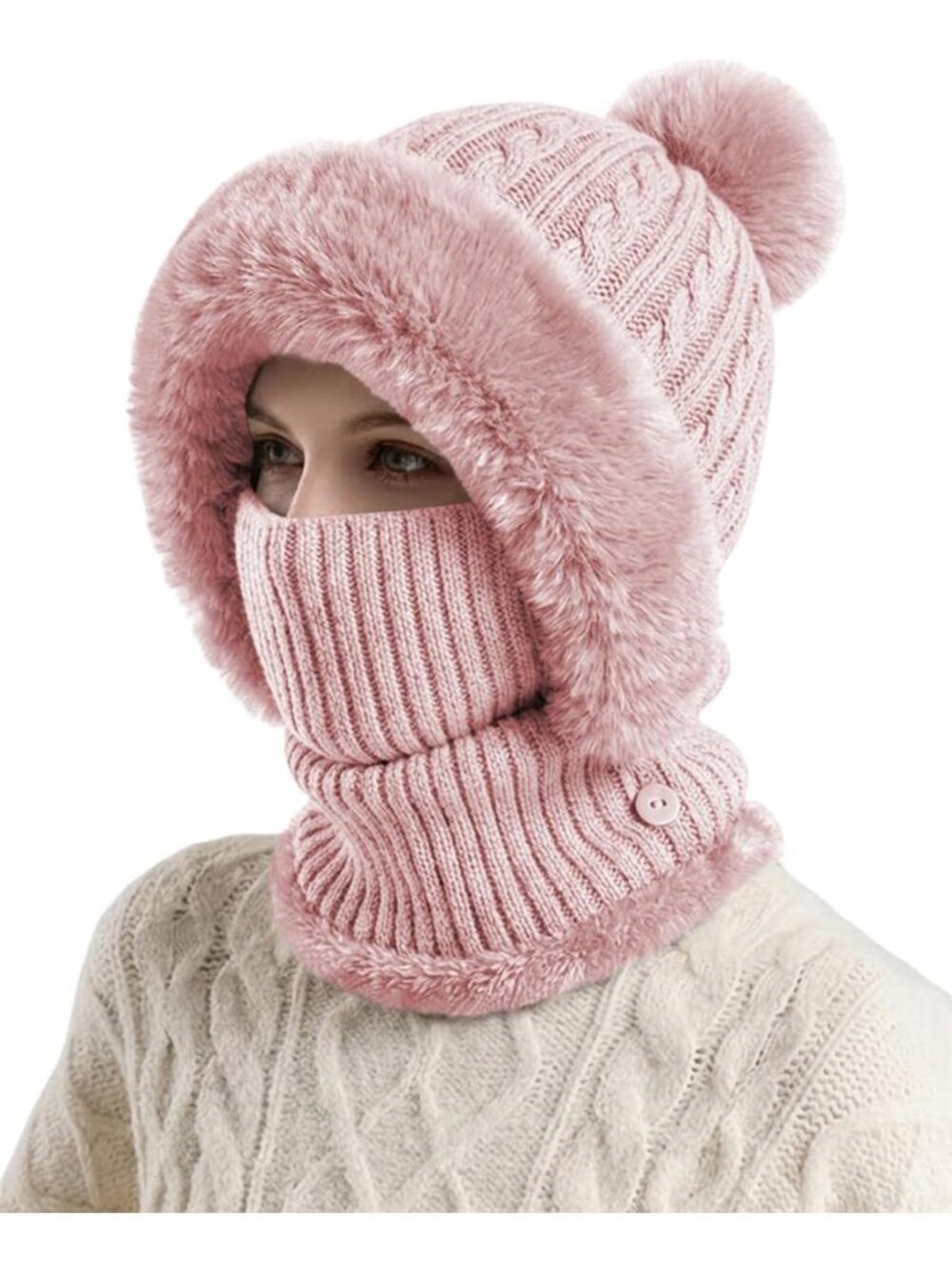 Winter Beanie Hat with Scarf and Face Mask 3 in 1 Fleece Lined Knit Hat